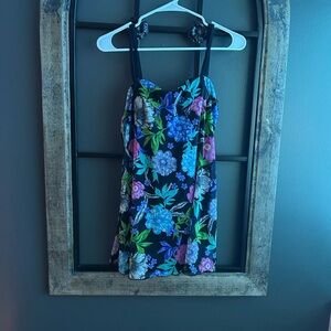 Floral Print Swimsuit with Black Straps